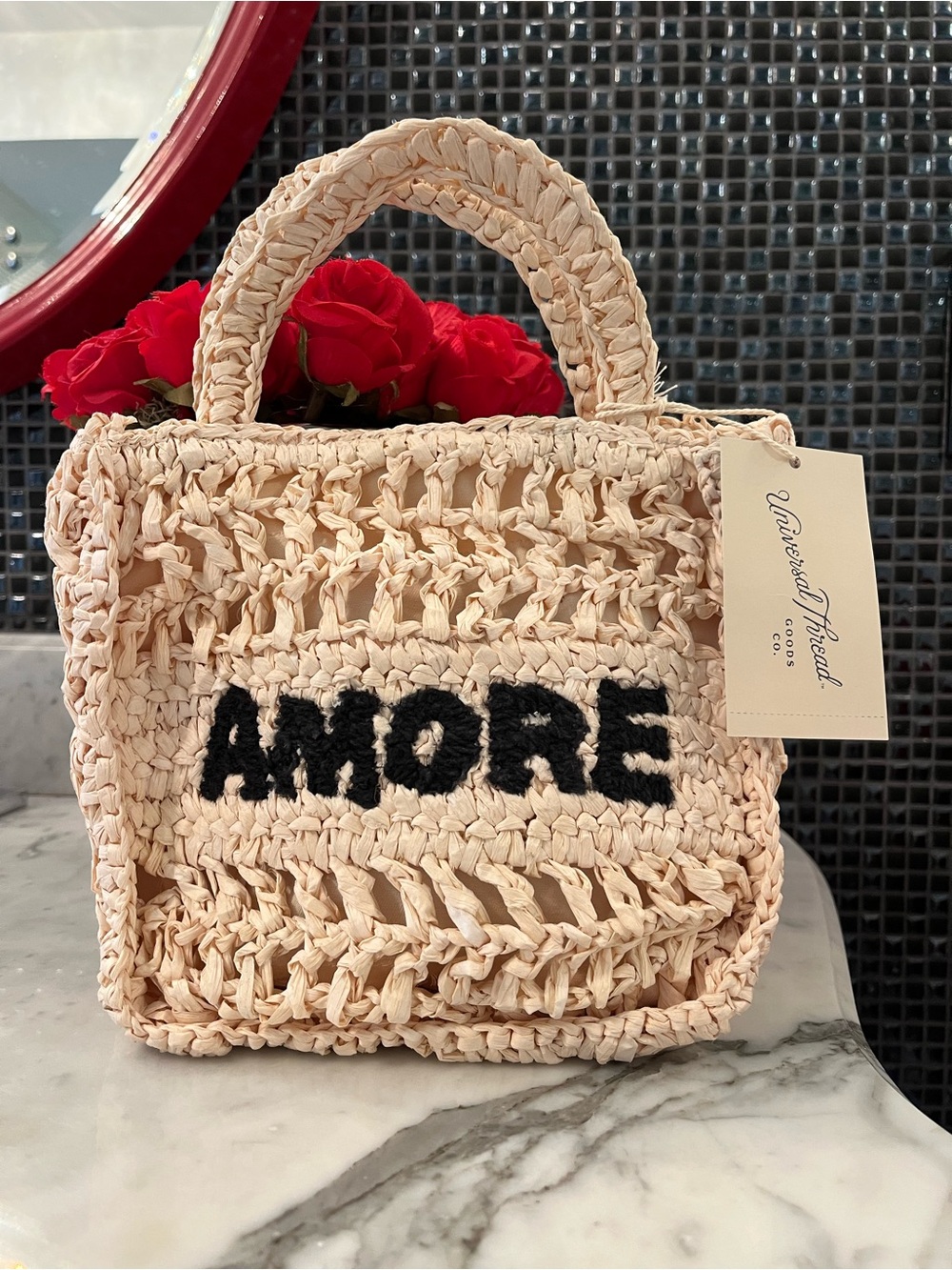 Amore Woven Raffia Tote crossbody bag